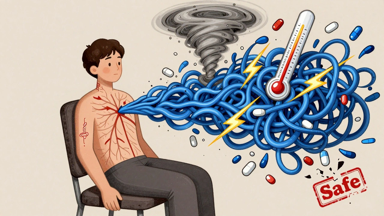 A person&#039;s internal body showing calm neural pathways versus chaotic serotonin explosions.