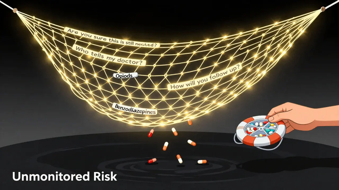 A safety net of patient questions catching dangerous medications before they fall.