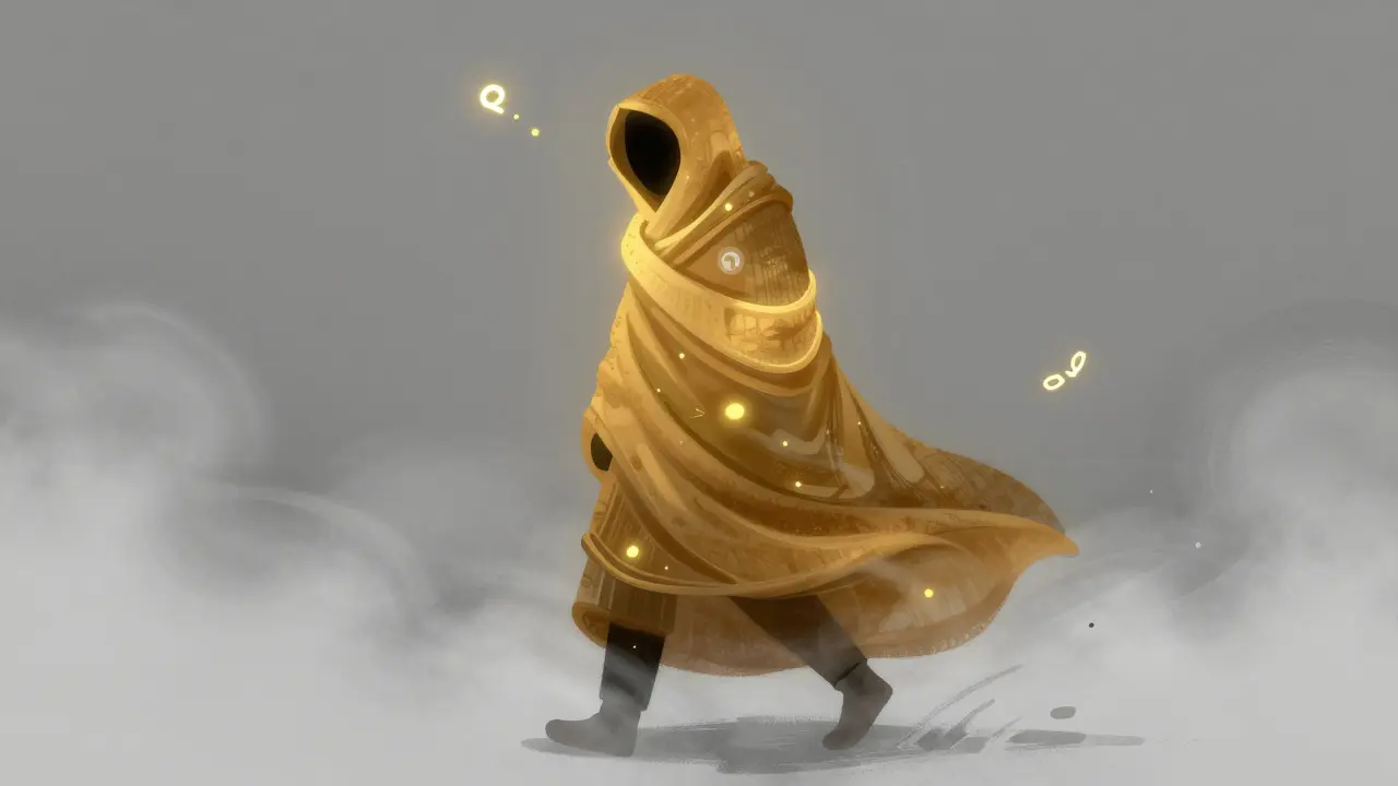 Person protected by warm layers in cold environment