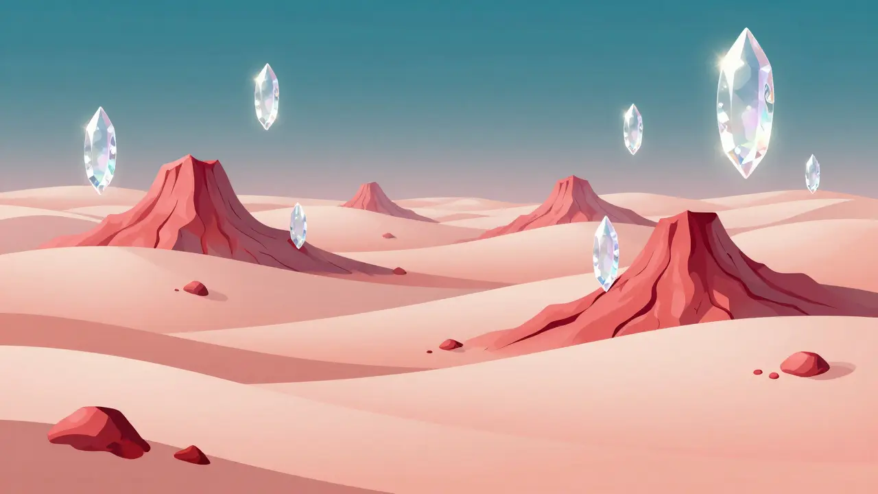 Abstract illustration of clear gel drops smoothing out a landscape of skin-colored dunes.